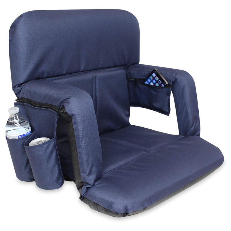Chaise de stade et siège avec coussin inclinable rembourré et accoudoirs et sangles de transport, Bleu, 1
