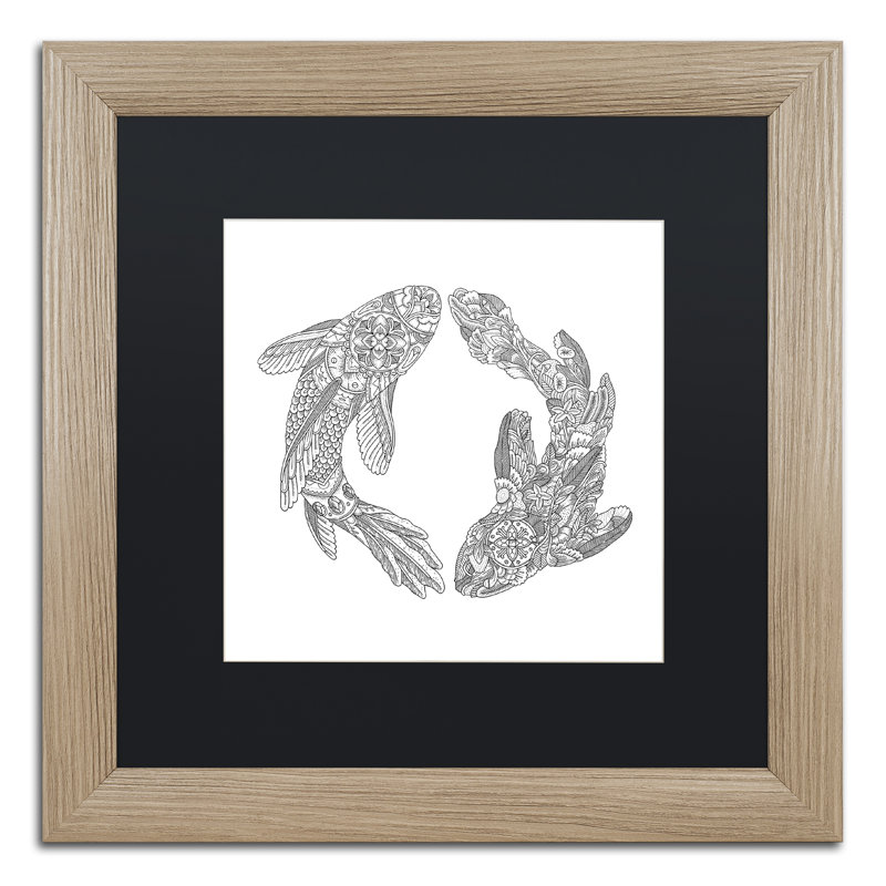 «Koi Fishes» par Chouquer, impression encadrée, Noir, H 16 po x l 16 po x P 0,5 po, Encadrement brun