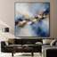 Impression sur tissu grand format - Motif abstrait dynamique bleu, gris et or pour salon ou chambre - « Assemblage du cadre requis (cadre non fini) »-135869288