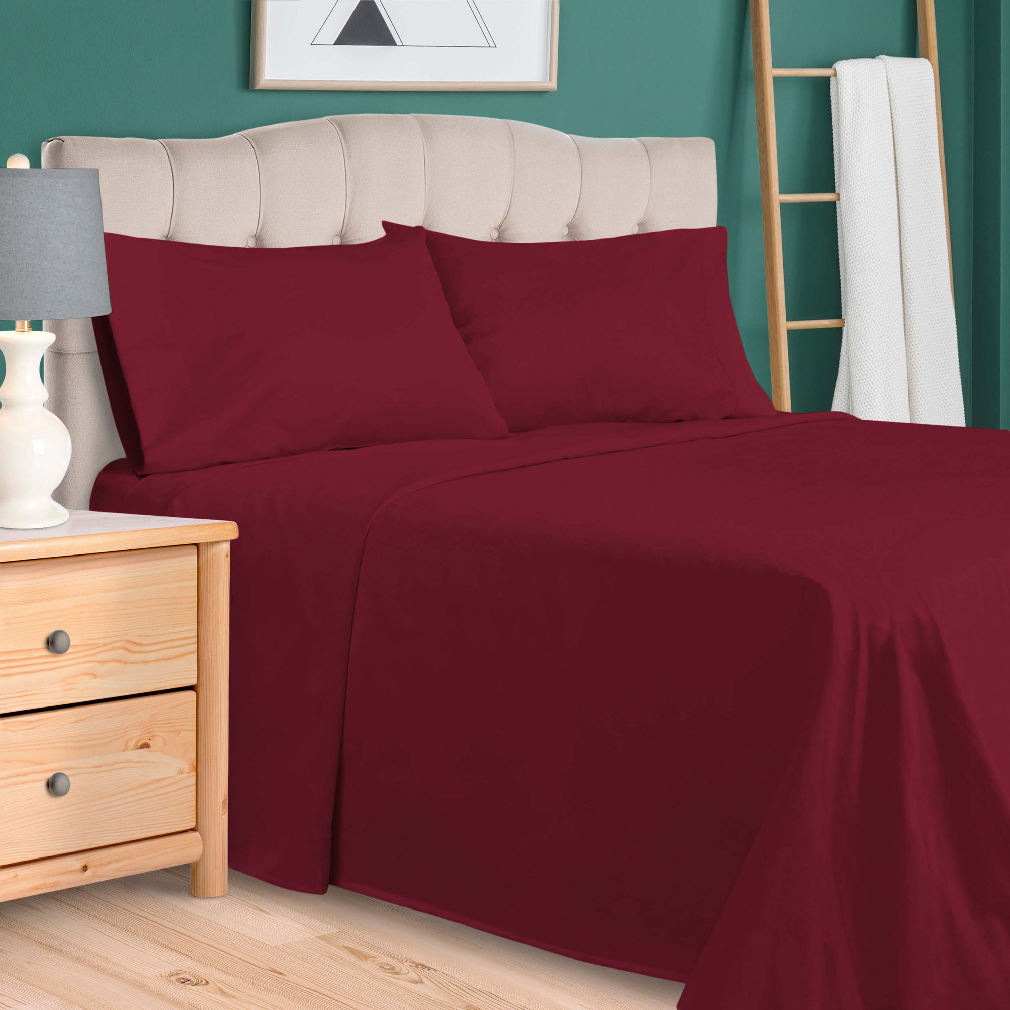 100% Cotton Sheet Set, Burgundy, King