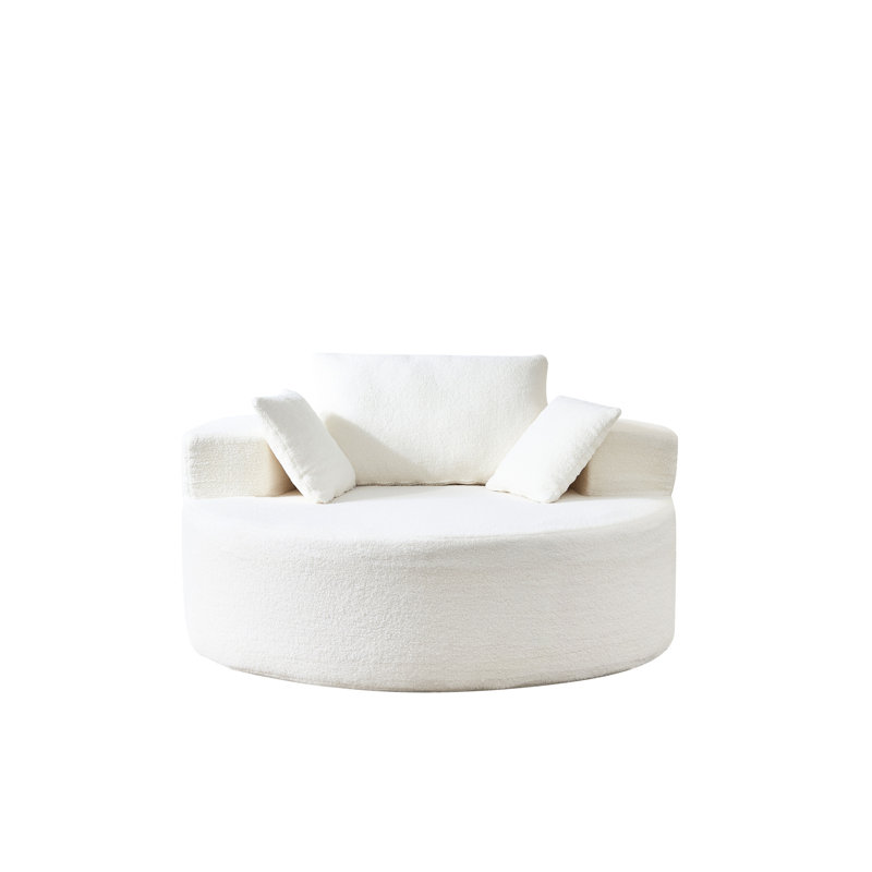 Fleece Circle Accent Chair With Pillows - Ideal For Living Rooms. Comfortable Soft Touch, No Assembly, Beige, Contemporary Style, Rolled Arms, Pillow Back Full Compressed Round Home Leisure. Fleece,