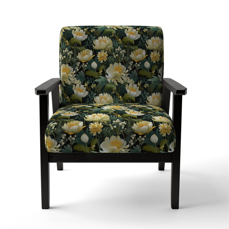 Chaise avec accoudoirs rembourrée Botanical Green and Yellow Poppies Garden