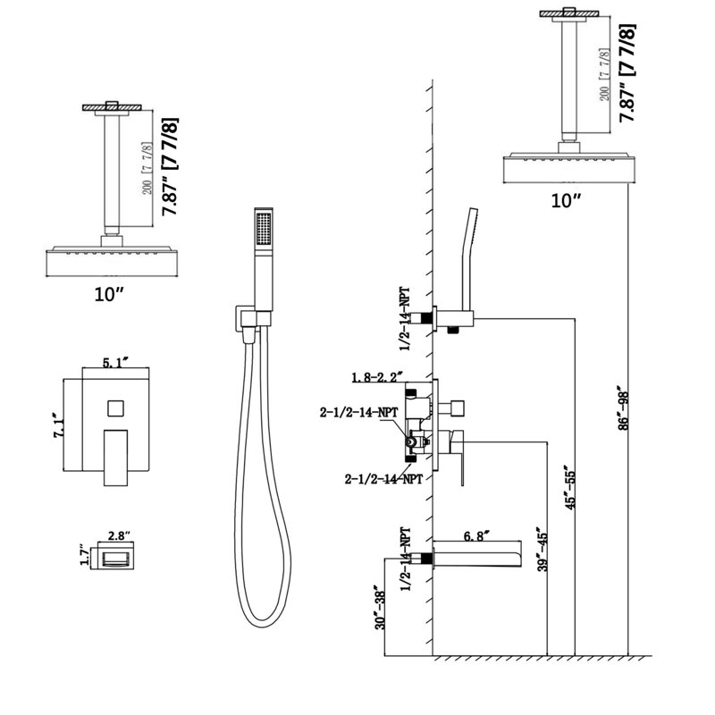 All-In-One Kit with Rough in-Valve, Brushed Gold