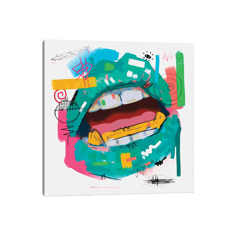 Lips Open Teal by Nuwarhol - Print on Canvas, Wrapped Canvas, 66.04cm H x 66.04cm W x 1.91cm D