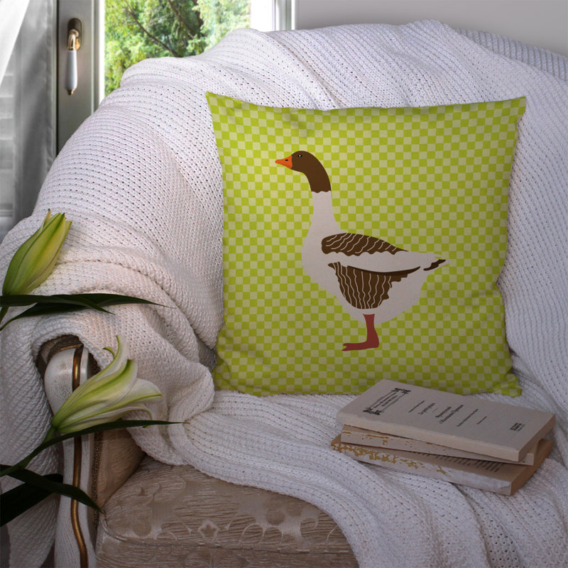 Coussin décoratif extérieur carré à damier oie, Vert, 14 po x 14 po