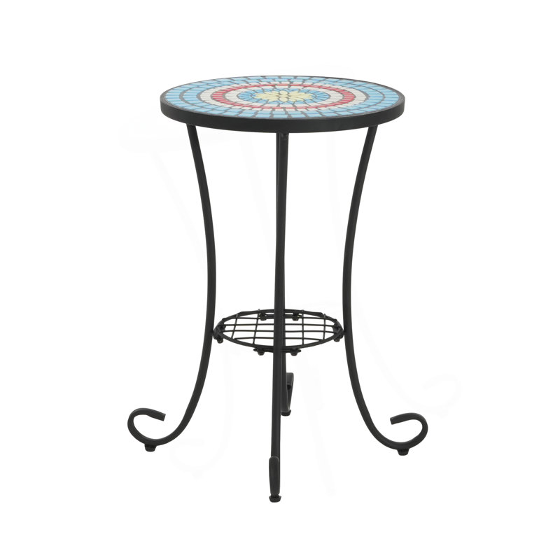 Zaire Ceramic Top Side Table, Blue/Black