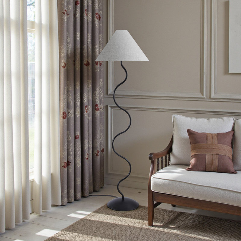 Lampe de plancher Crimson de style contemporain en métal noir avec abat-jour ivoire / crème de 64 po