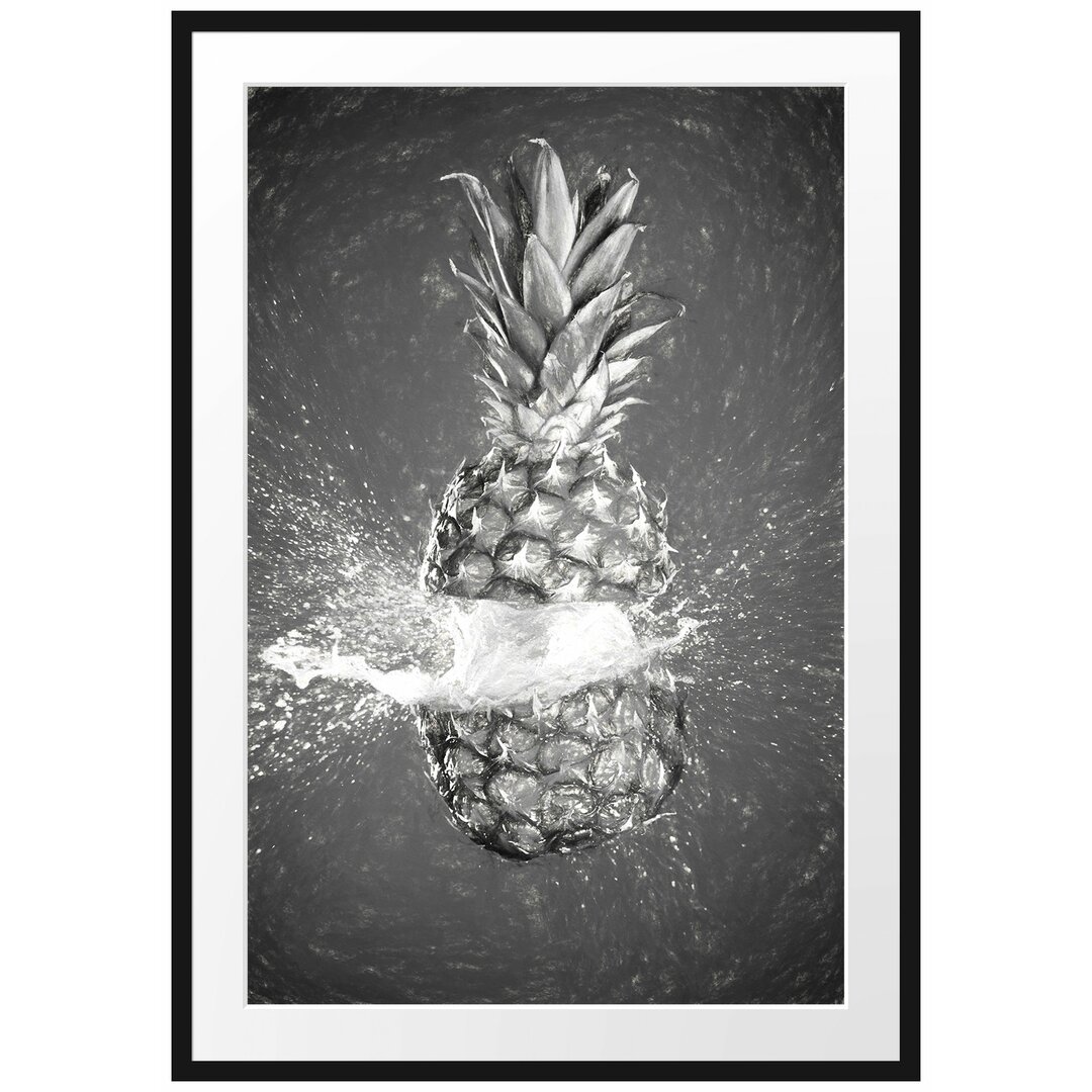 Gerahmtes Papierbild Ananas mit Wasser Bespritzt