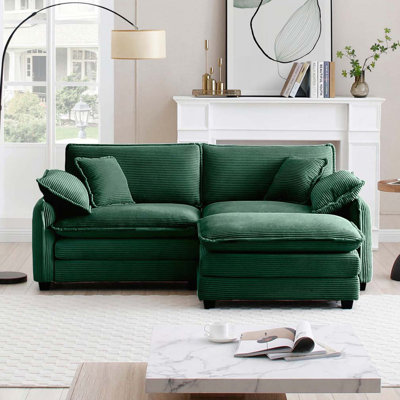 Corduroy Upholstered Large Deep Seat 2 Seater Sofa with Ottoman