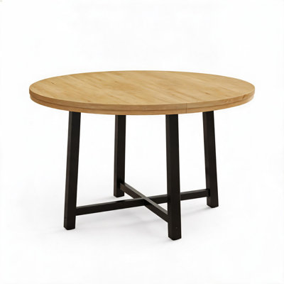 Table de salle à manger ronde de style industriel de 79 cm (31 pouces) avec plateau en MDF aspect bois naturel et piètement en métal, idéale pour les petites cuisines, les appartements, les coins repas, les cafés et les moments de convivialité au quotidien.