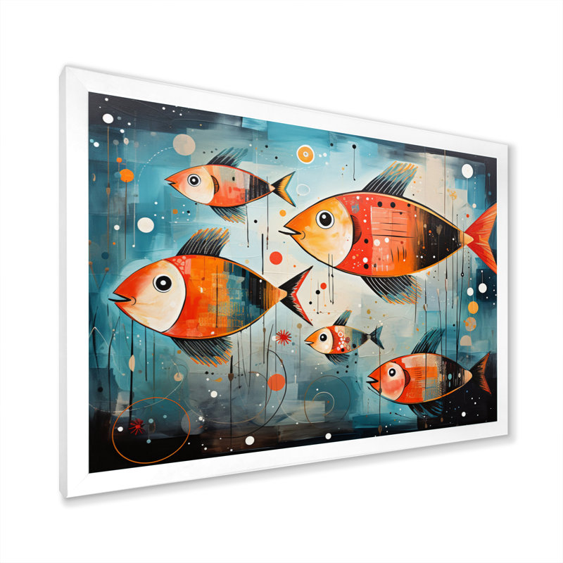 " Minimalism Fish Collages II ", 24" H x 32" W x 1" D, White Single Picture Framed