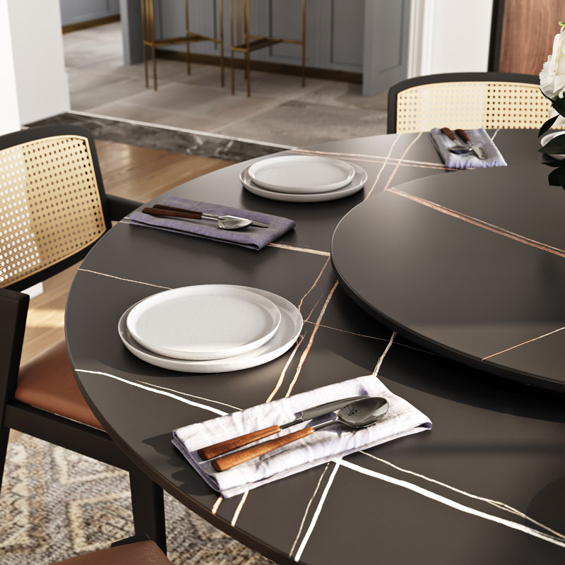 EVYN4103 Matte Sintered Stone Lazy Susan (Table Not Included), 1.18" H x 31.5" L x 31.5" W, Black