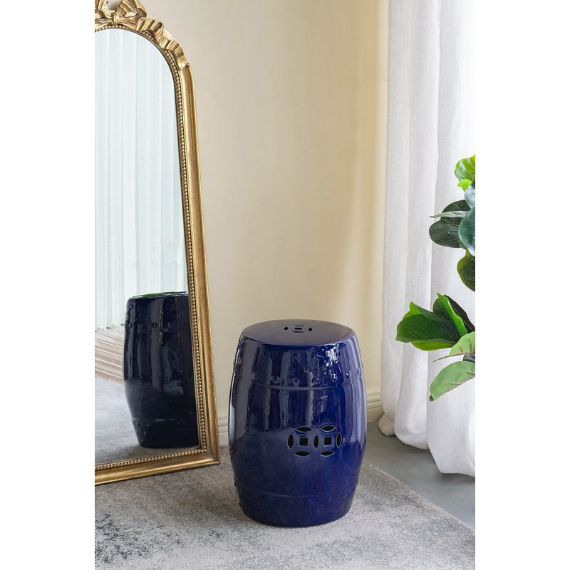 D13x18" Ceramic Barrel Stool With Cutout Design, Navy