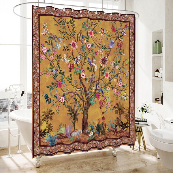 Yellow and brown bathroom  Brown shower curtain, Yellow bathrooms, Yellow  shower curtains