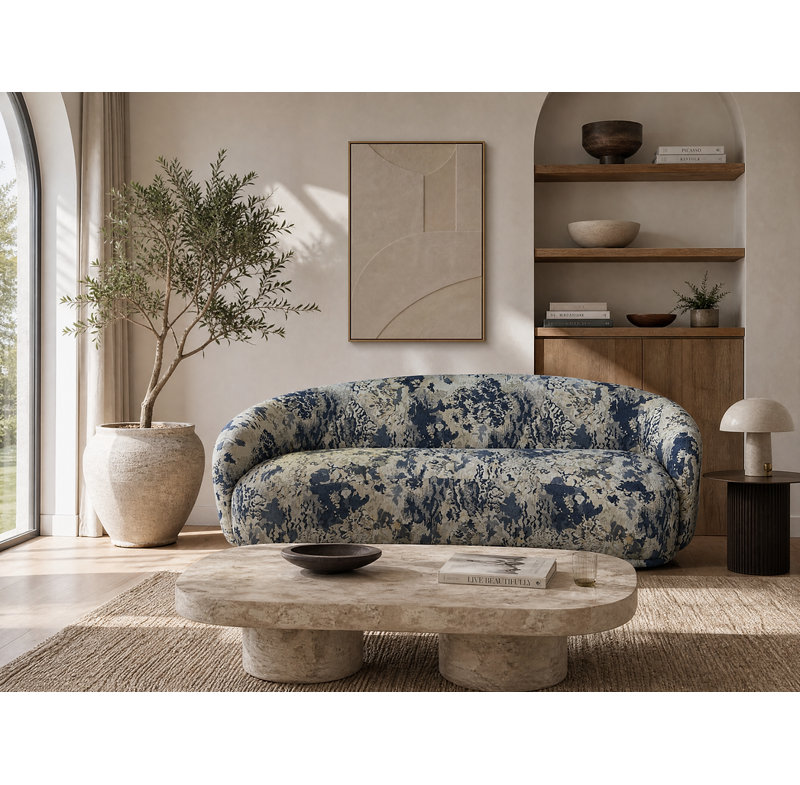 Canapé incurvé en tissu 90,5 po Kendall, Bleu Boucle