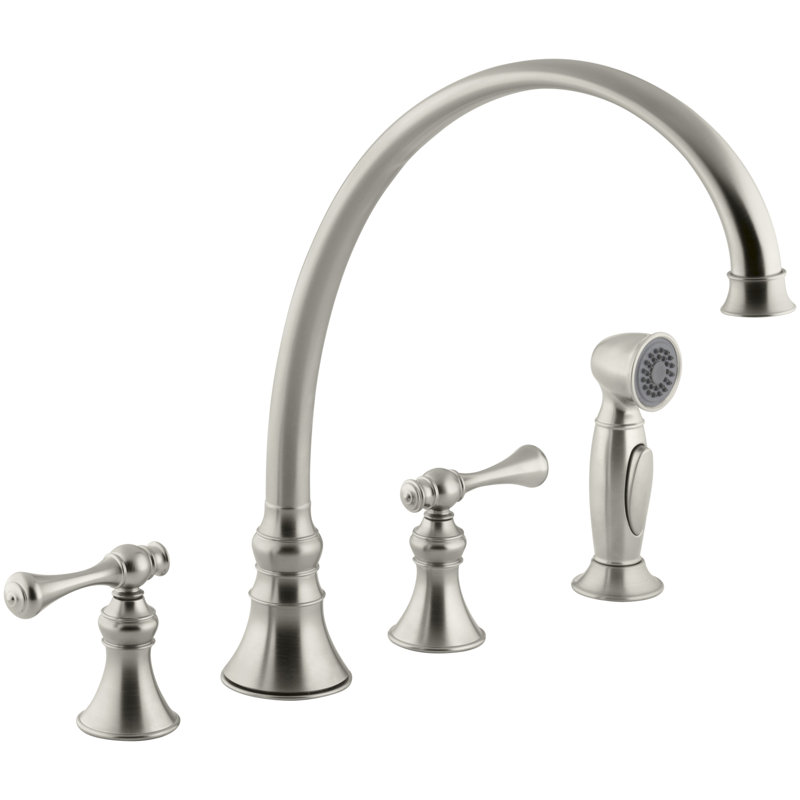 Double Handle Kitchen Faucet with Side Spray, Vibrant Brushed Nickel