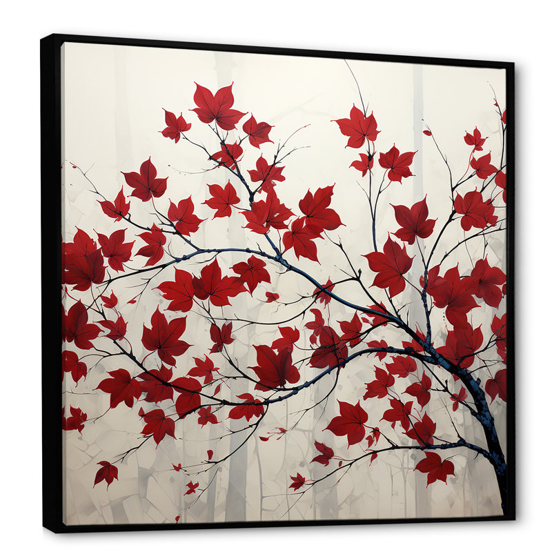 Red Leaves Scarlet Simplicity - feuilles, art mural encadré, H 24 po x l 24 po x P 1 po, Cadre flottant noir