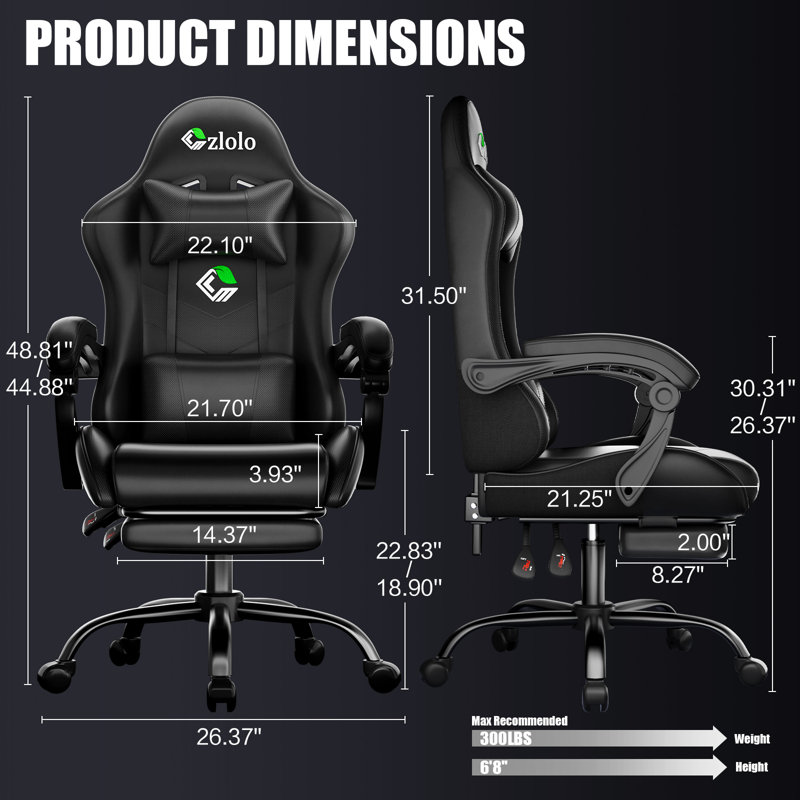 Fauteuil de jeu czlolo, fauteuil de bureau ergonomique, avec repose-pieds et support lombaire, fauteuil de jeu inclinable à dossier haut