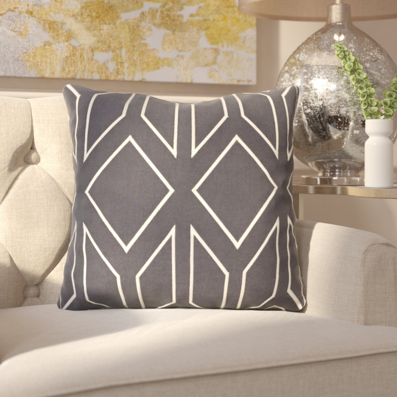 Skyline Geometric Linen Throw Pillow, 18" H x 18" W x 5" D, Pink/Gray, Pillow Cover Only - No Insert