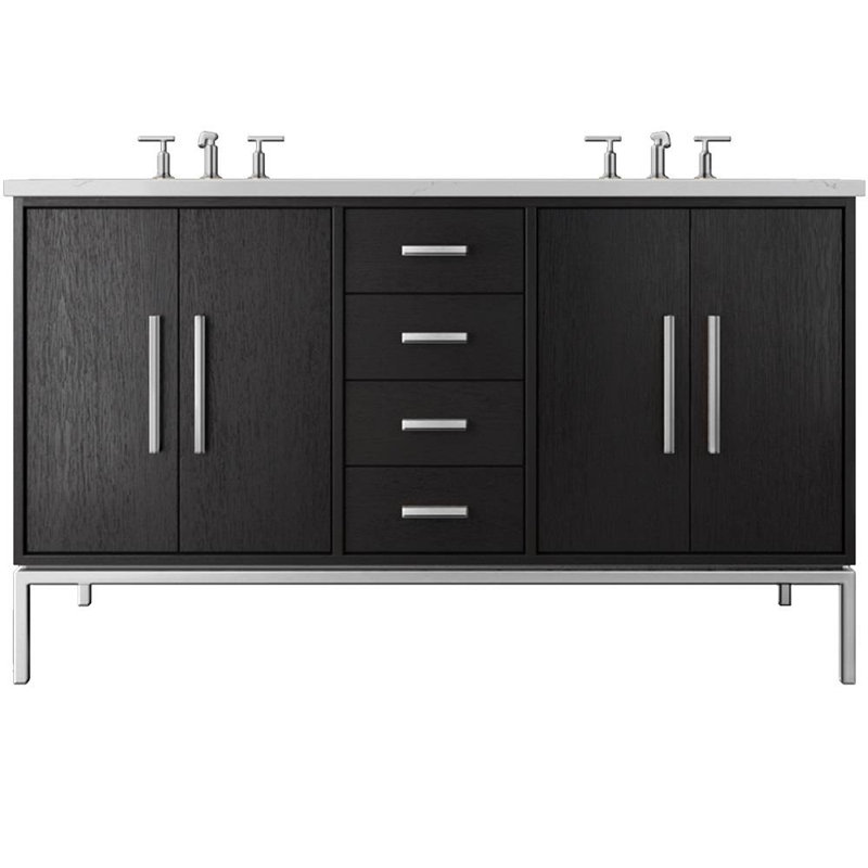 Rift White Oak Double Bath Vanity, 60", Classic Black, Polished Chrome