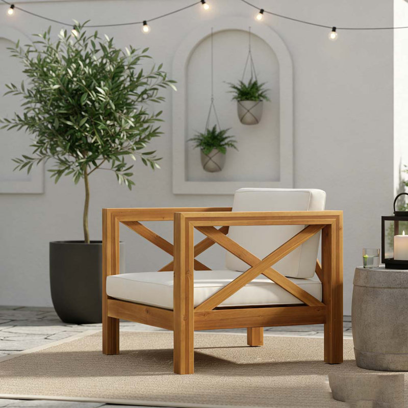 Chaise de patio pour club, Beige, Teck