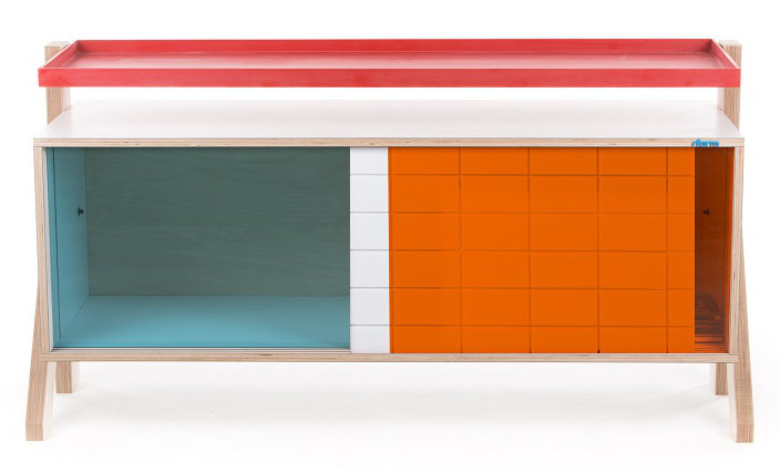 Leanne 3 Door Sideboard, Snow White and Orange/Red