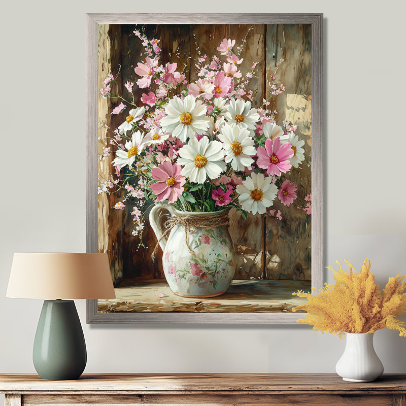 Bennett - Floral Canvas Wall Art, H 32 po x l 16 po, Argent argent, Reproduction encadrée sans passe-partout