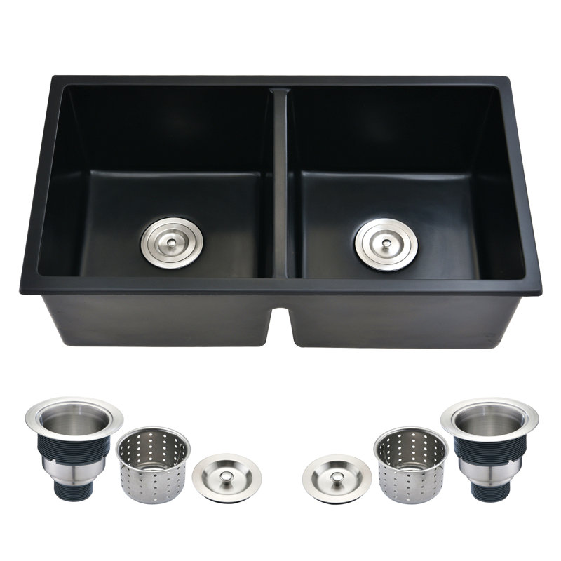 Évier de cuisine à double cuve encastrable 32 po x l 18 po avec crépine