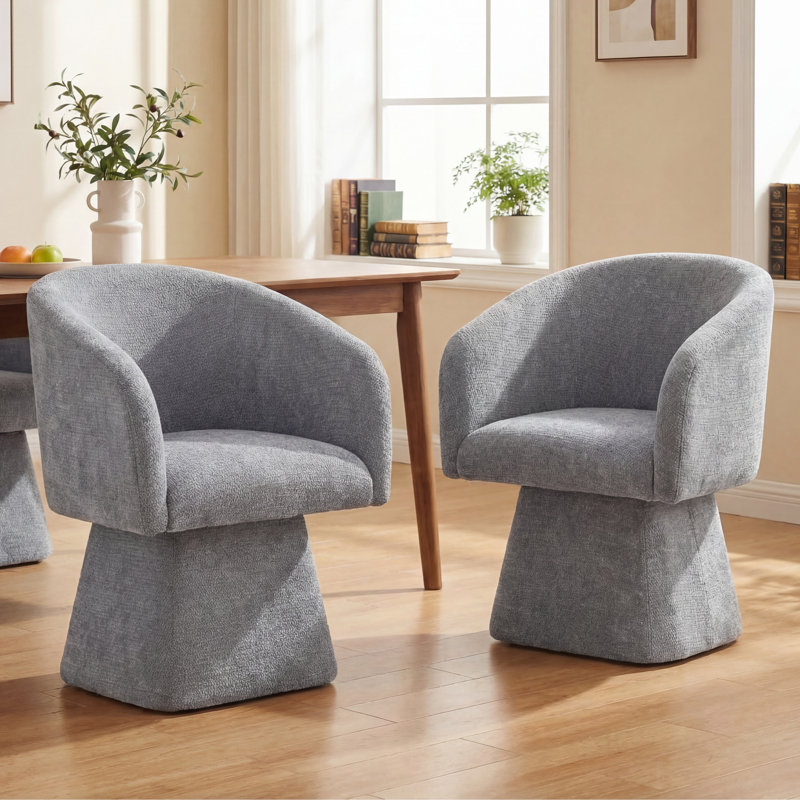 Swivel Barrel Accent Chair, Soft Chenille-Textured Fabric, 360° Swivel, Deep Cushioned Seat without Pillow, Light Gray