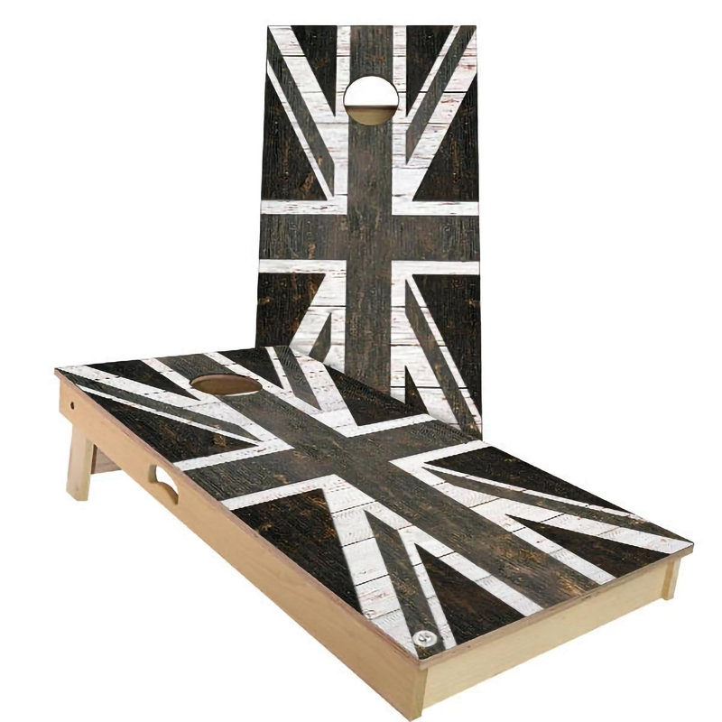 Ensemble de 2 panneaux de cornhole à thème drapeau 2 pi x 4 pi avec étui et lumières, Royaume-Uni, Gris