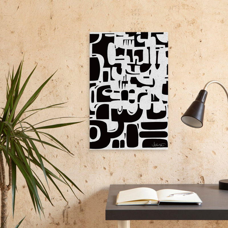 Noir - Art moderne Mid-Century abstrait, H 24 po x l 16 po