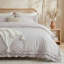 Ensemble d'édredon 100% coton à volants pour grand lit, beige et gris-123110849-123110852