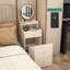 Ensemble de coiffeuse 3 en 1 avec miroir et lumière, petit ensemble de coiffeuse avec station de recharge, 2 tiroirs et espace de rangement ouvert, avec tabouret rembourré, bureau de coiffeuse compact-2103954730