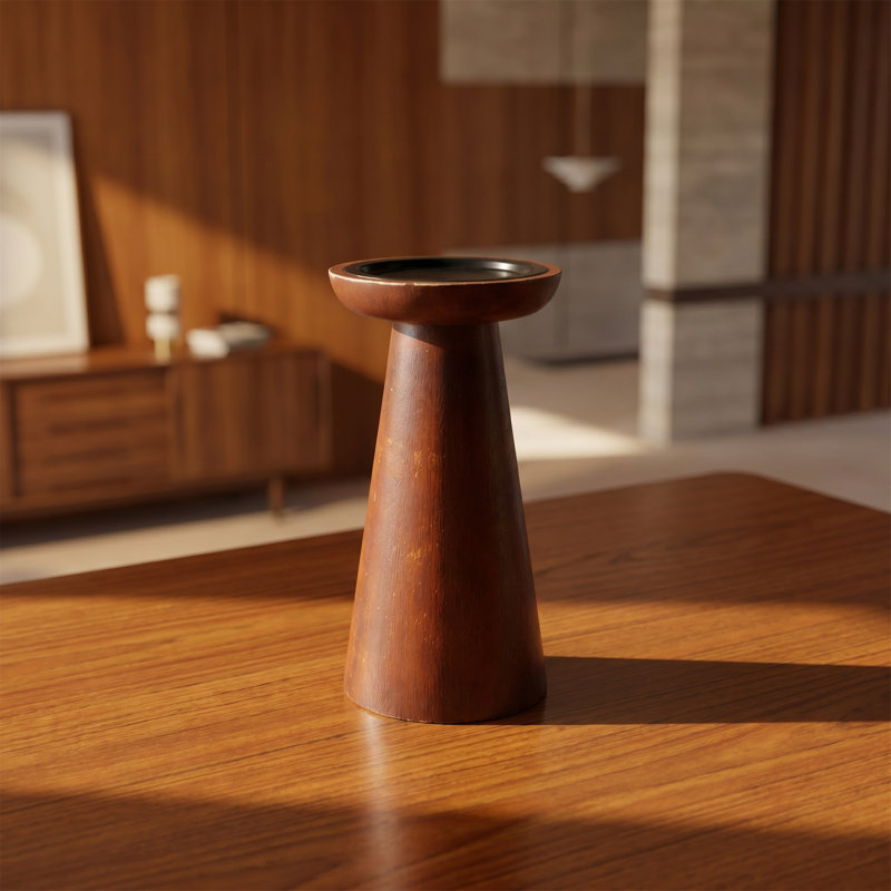 Porte-bougie de 8 pouces, chandelier en bois massif, base conique à tige conique, table décorative, style minimaliste rustique, finition brune