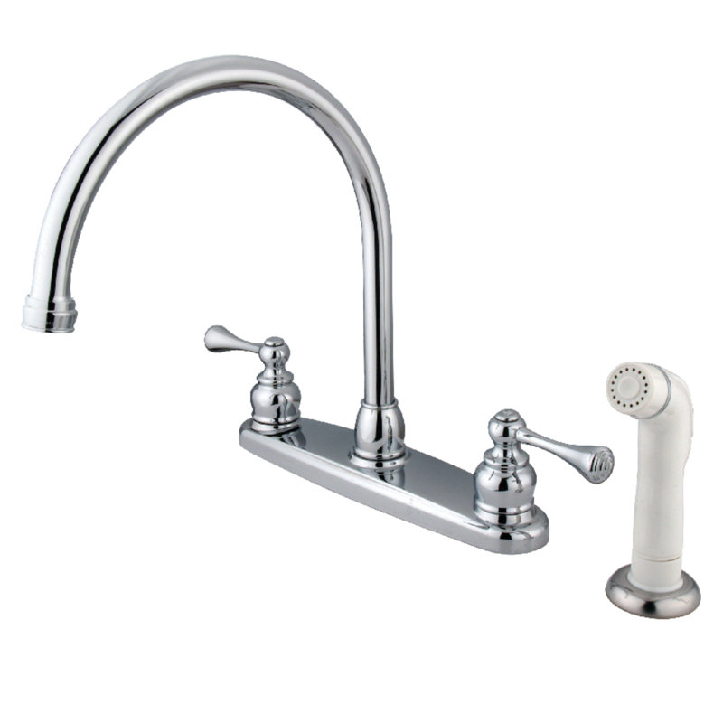 Kingston Brass Vintage Two-Handle 4-Hole 8" Centerset Kitchen Faucet with Side Sprayer, Polished Chrome
