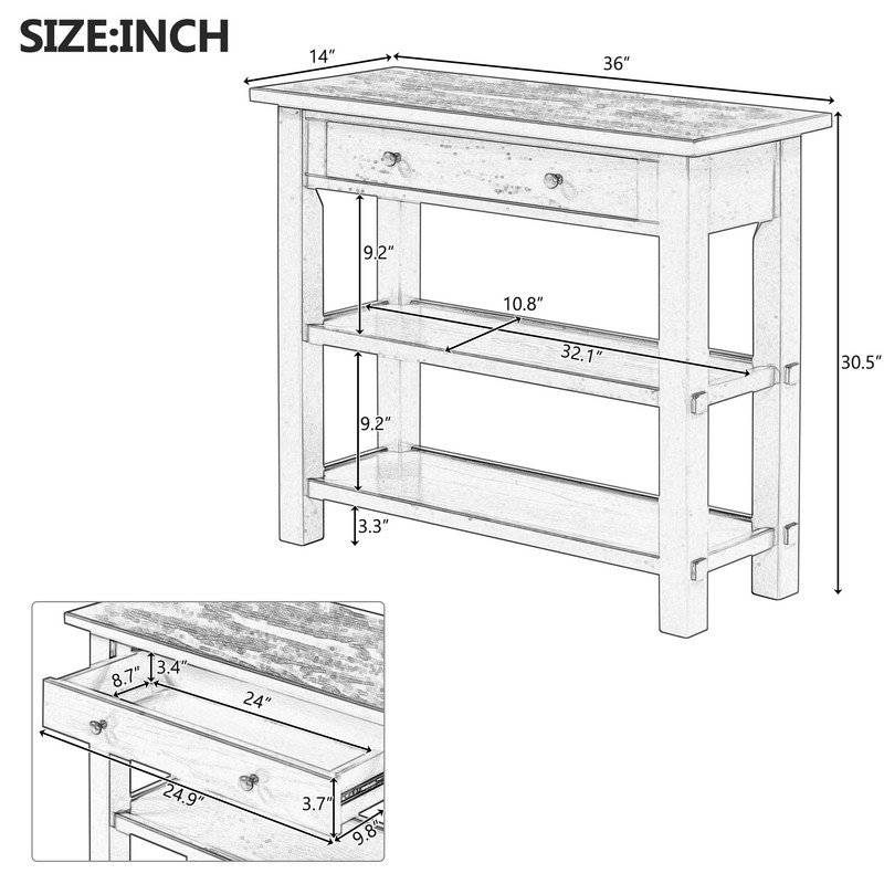 Minimalist Console Table with Drawer and Two Sturdy Shelves,, Antique White