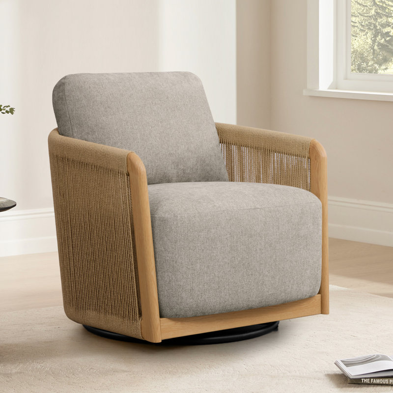Linen-like Upholstered Swivel Accent Chair,  Mink