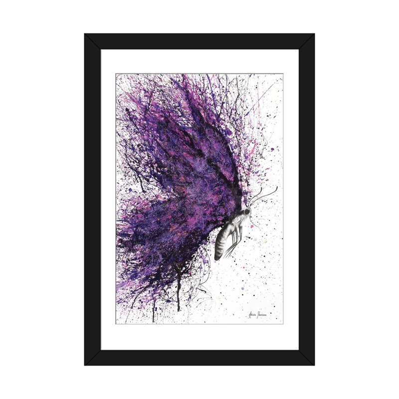 «Purple Sky Butterfly», impression sur toile, Papier avec cadre noir, H 32 po x l 24 po x P 1 po, Blanc