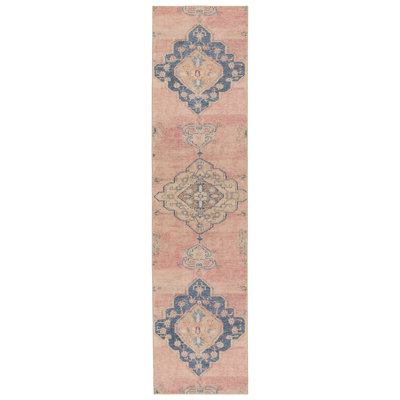Tapis oriental rose / bleu Asuncin (2 pi 6 po x 10 pi)