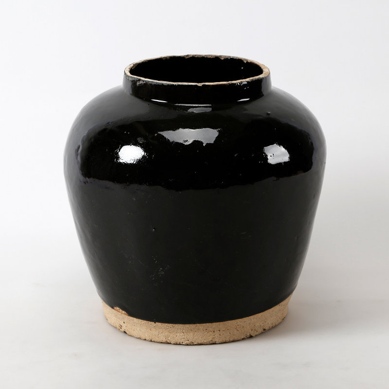 Vase de table noir intérieur / extérieur en porcelaine, H 12 po x l 10 po x P 10 po