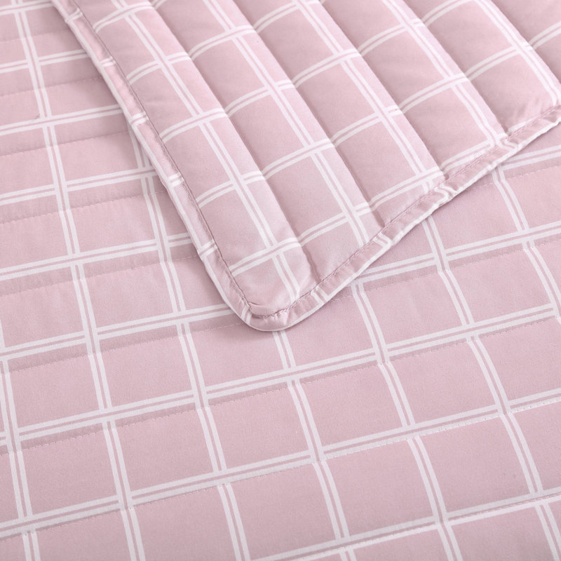 Pink/White Microfiber Reversible 2 Piece Quilt Set, King Quilt + 2 King Shams
