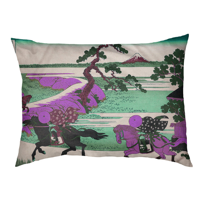 Coussin pour chien Burkki Sekiya à la rivière Sumida, Moyen (l 42,5 po x P 32,5 po x H 4 po), Vert / Mauve / Jaune