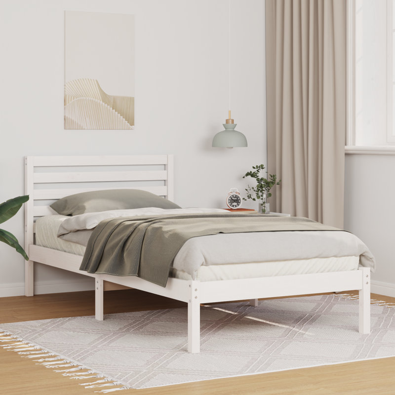 Solid Wood Bed, European Single (90 x 200 cm), White