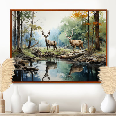 «Deer Majestic Reflections - Deer», reproduction d'art sur toile encadrée