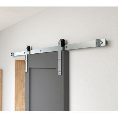 Quiet Glide Stainless Steel Single Door Barn Door Hardware Kit Standard ...