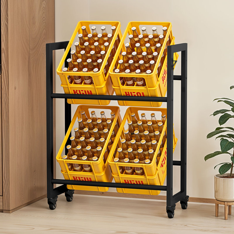 Crate Rack 4 Crates with Wheels for Beer, Fruit, Load Capacity 180 kg，32D x 75W x 90H