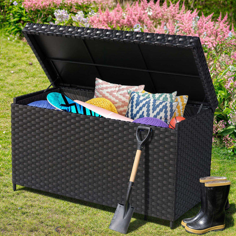YITA 230 Gallon Wicker Deck Box, Black