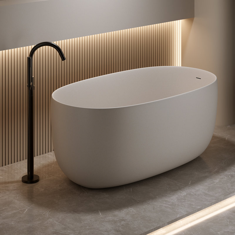 Baignoire de trempage autoportante beige moderne, surface solide avec trop-plein