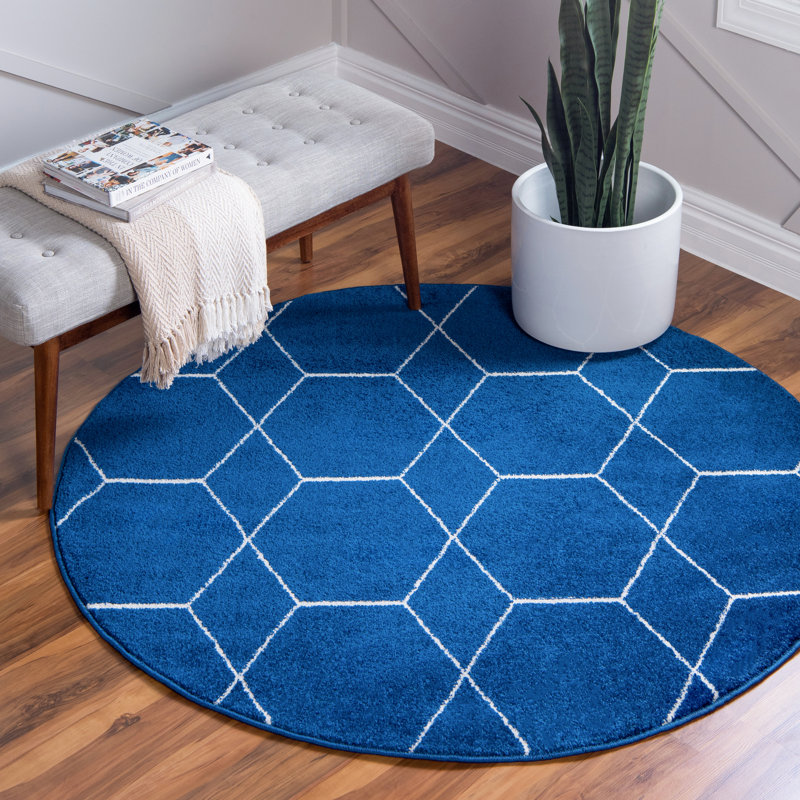 Tapis géométrique Debrodie, Navy Blue, Rond 7 pi 1 po
