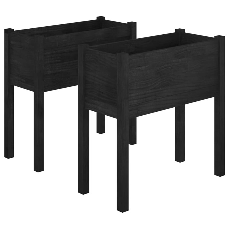 Wood Pot Planter, Black, 27.6" H x 27.6" W x 12.2" D